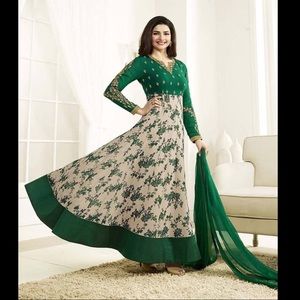 Green Floral Print Long Indian Anarkali Dress
